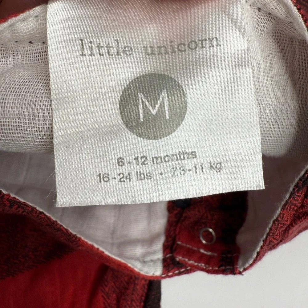 Little Unicorn Cotton Muslin Romper‎ Red Plaid Medium NWT